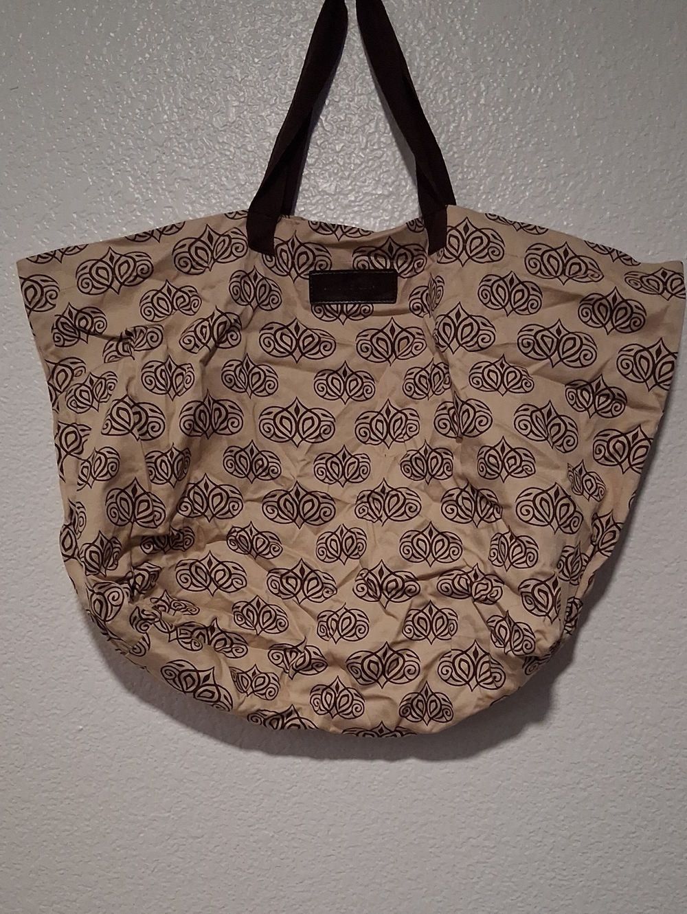 ANTONIO MELANI Beige Tote with Dark Brown Patterned Print